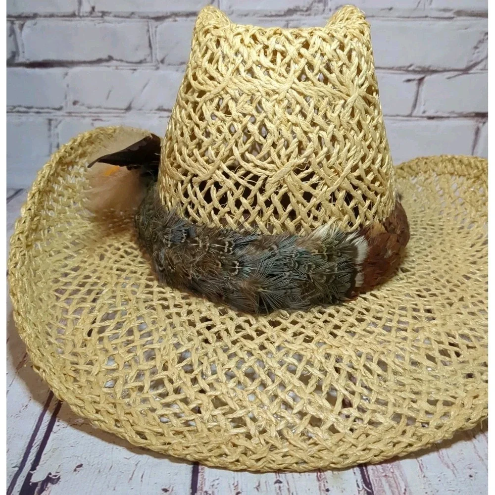 AMERICAN HAT Company 7 1/4 Tumble Weave Feather Band Straw Cowboy Hat